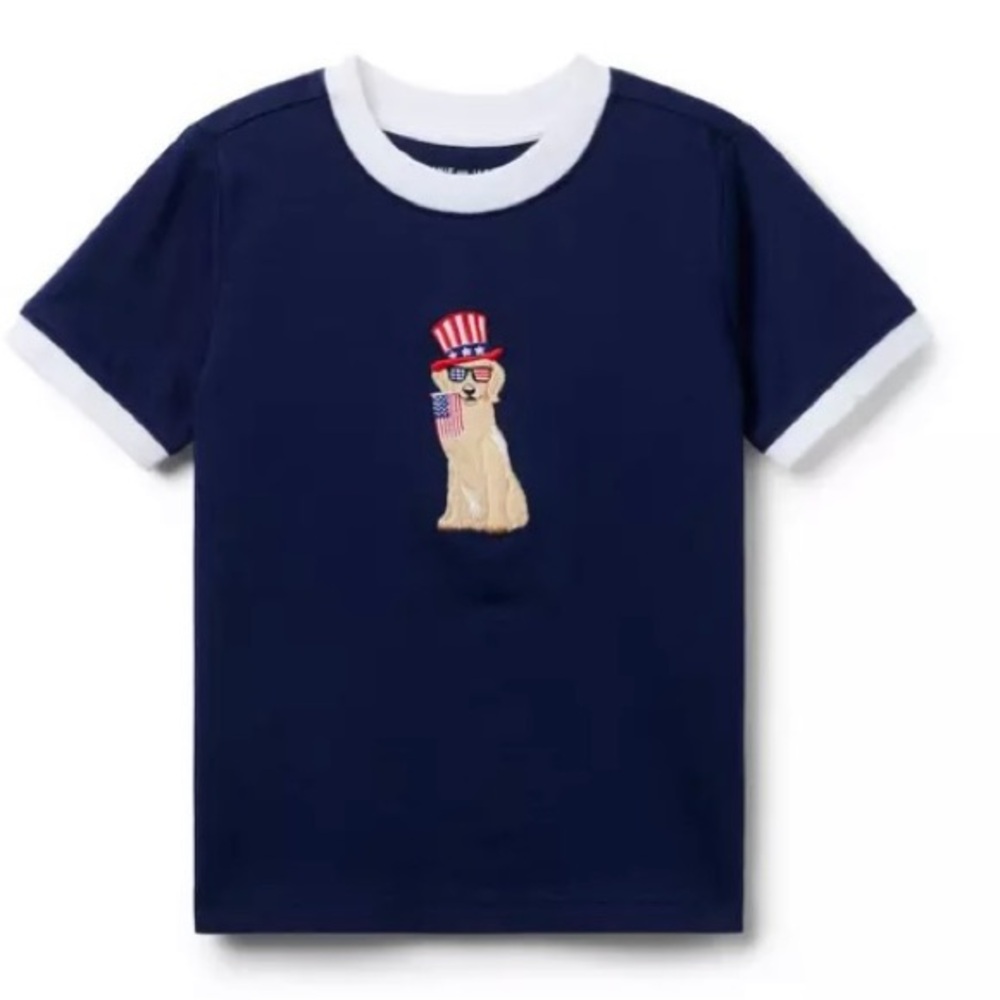 Janie and Jack Embroidered Americana Dog  Summer Short Sleeve Tee - Size 5 - NWT